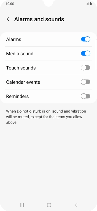 Press the required settings to turn sound and vibration for the selected functions on or off.