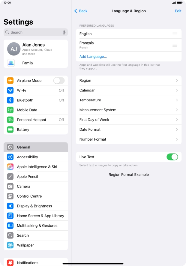 To subsequently select another language as the default language, press the move icon next to the required language and drag it to the top of the list.