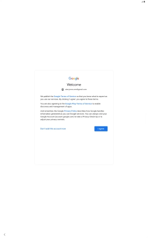 Press I agree and follow the instructions on the screen to select settings for your Google account.