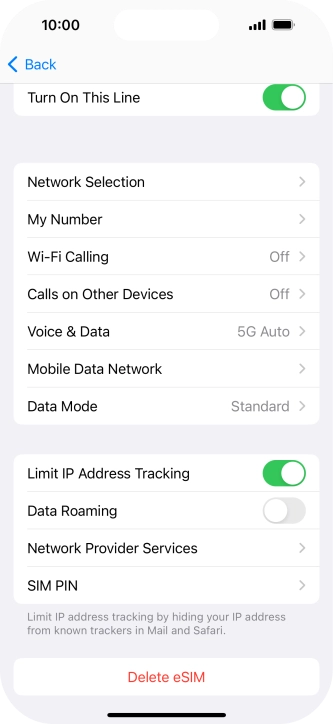 Press Delete eSIM and follow the instructions on the screen to delete your eSIM.