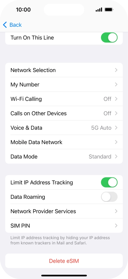 Press Delete eSIM and follow the instructions on the screen to delete your eSIM.