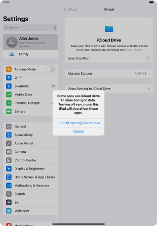 If you turn off the function, press Turn Off Syncing iCloud Drive.