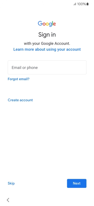 Press Email or phone and key in the username for your Google account.
