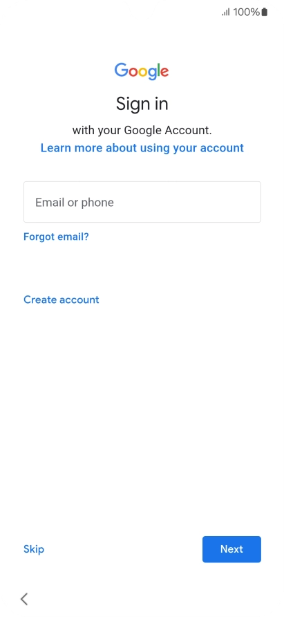 Press Email or phone and key in the username for your Google account.