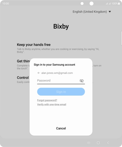 Press Password and key in the password for your Samsung account.