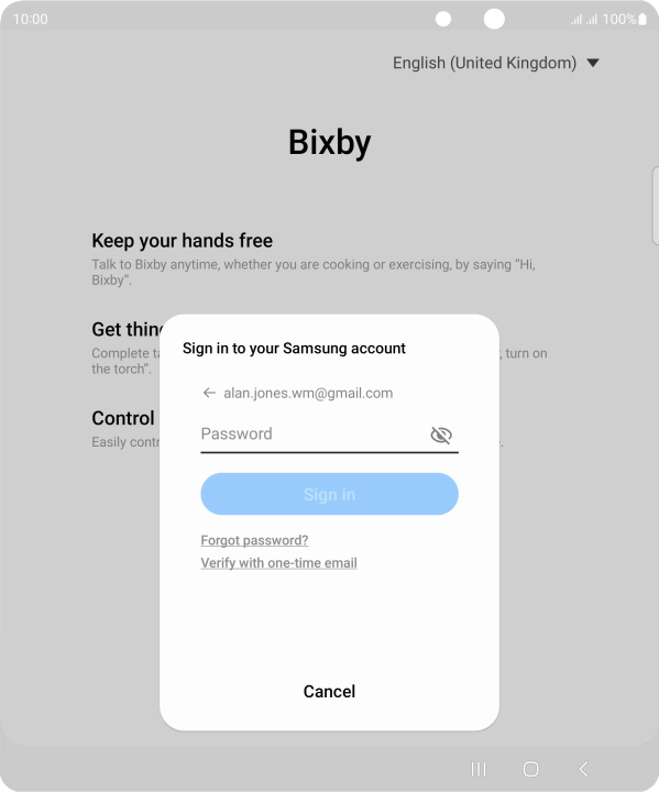 Press Password and key in the password for your Samsung account.