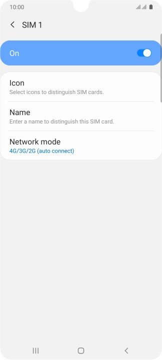 Press the indicator to turn use of the SIM on or off.
