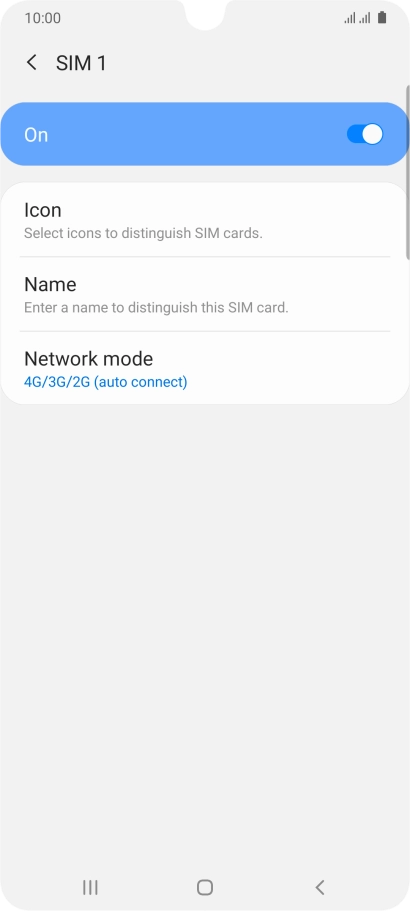 Press the indicator to turn use of the SIM on or off.