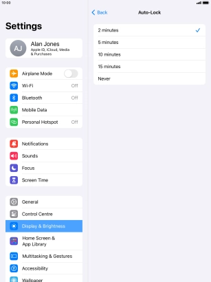 Press the required setting.