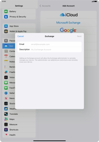 Press Email and key in your email address.