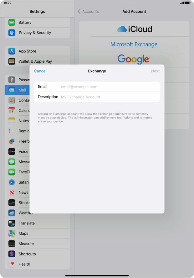 Press Email and key in your email address.