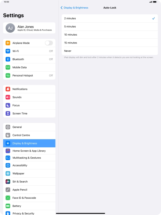 Press the required setting.
