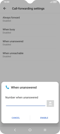 Key in +447836121121 and press ENABLE.