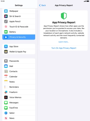 Press Turn On App Privacy Report to turn on the function.