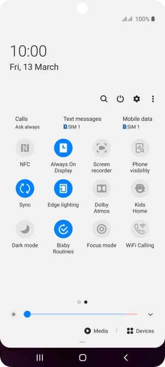 Press the NFC icon to turn the function on or off.
