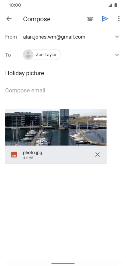 Press the text input field and write the text for your email message.