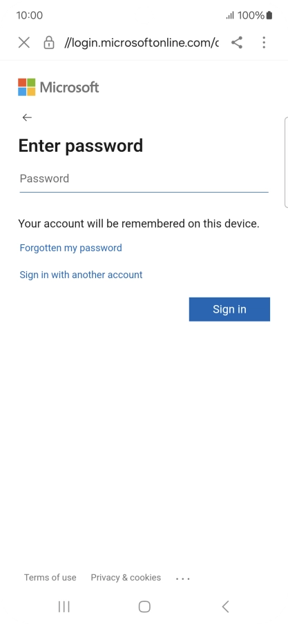 Press Password and key in the password for your email account.
