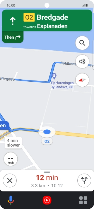 The travel information at the bottom of the screen shows your estimated time of arrival and distance to destination.