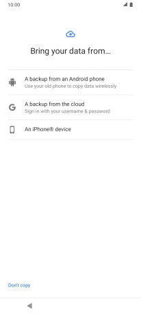Press the required setting and follow the instructions on the screen to transfer the content from the other phone and finish the activation of your phone.