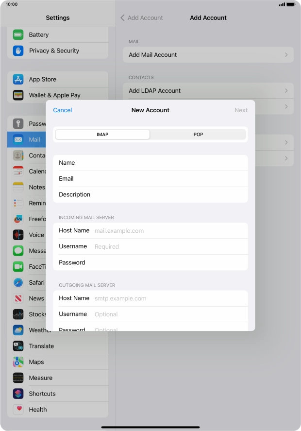 Press IMAP.