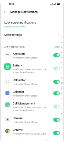 Press the indicators next to the required apps to turn the function on or off.