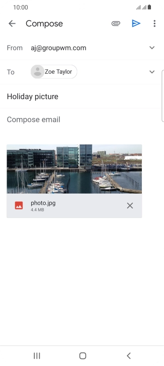 Press the text input field and write the text for your email message.