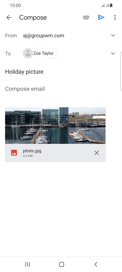 Press the text input field and write the text for your email message.