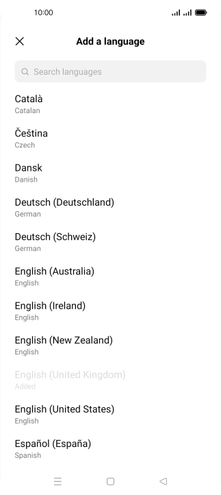 Press the required language to add it to the list of phone languages.
