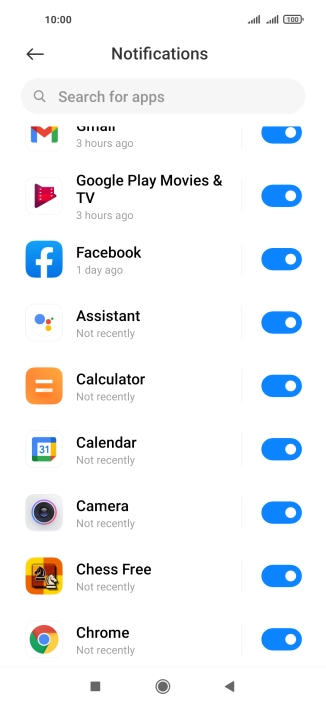 Press the indicator next to the required app to turn the function on or off.