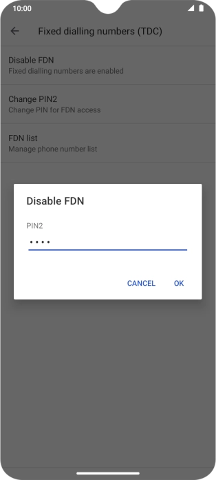 Key in your PIN2 and press OK. The default PIN2 is 1111.