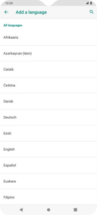 Press the required language to add it to the list of phone languages.