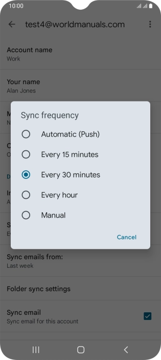 Press the required setting.