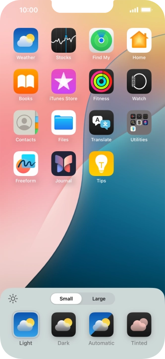Press the required setting to select the size of app icons on the home screen.