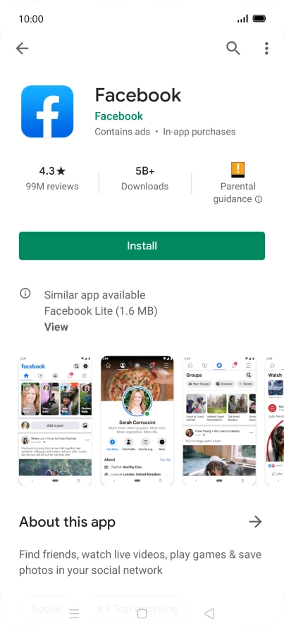 Press Install and follow the instructions on the screen to install Facebook.