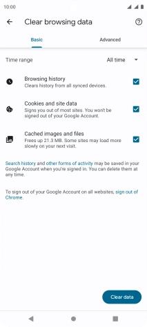 Press Clear data.