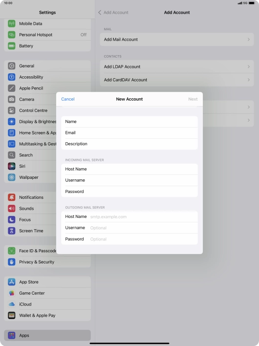 Press Host Name and key in the name of your email provider's outgoing server.