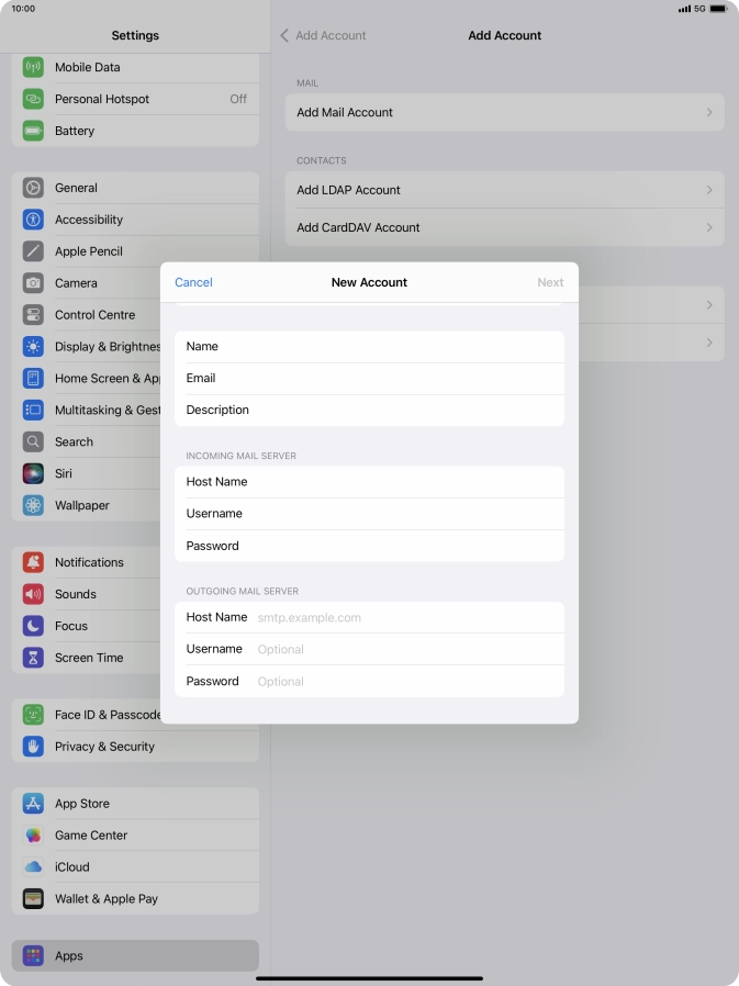 Press Host Name and key in the name of your email provider's outgoing server.