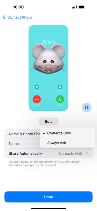 Press the required setting.
