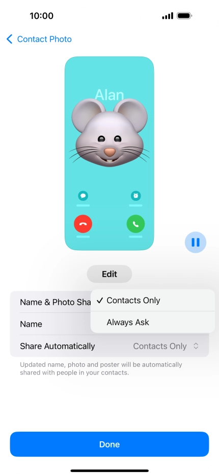 Press the required setting.