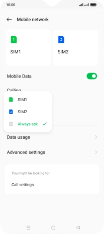 Press the required setting.