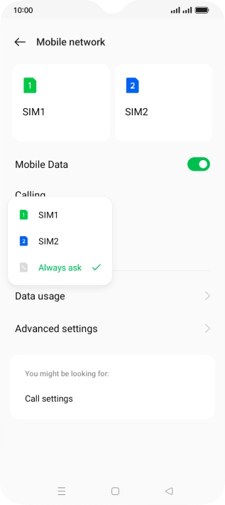 Press the required setting.