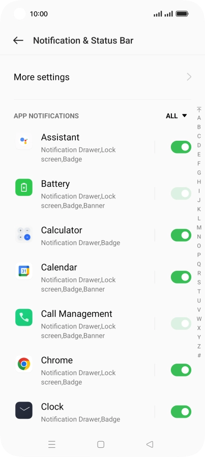 Press the indicators next to the required apps to turn the function on or off.