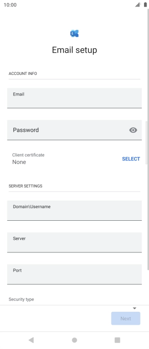 Press Password and key in the password for your email account.