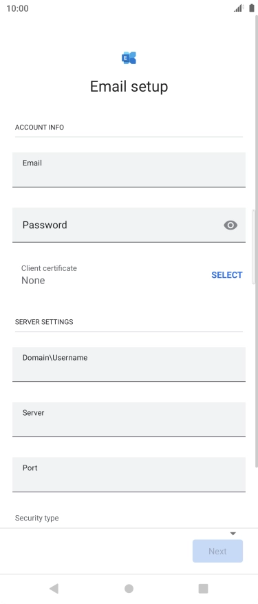 Press Password and key in the password for your email account.