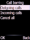 Select the required barring category and press the Left selection key.