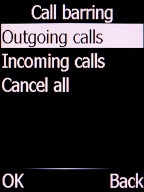 Select the required barring category and press the Left selection key.