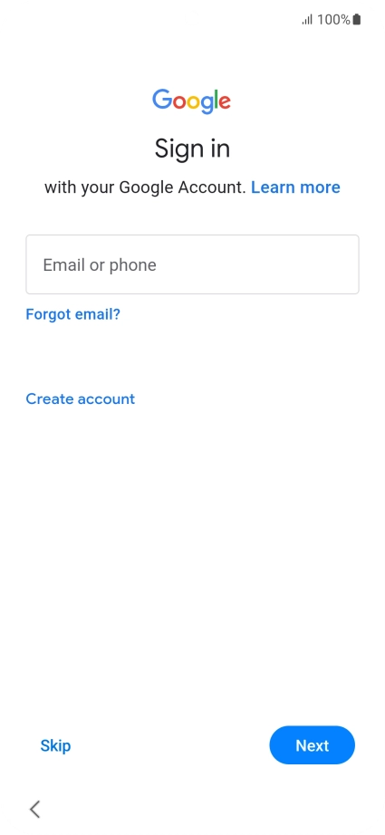Press Email or phone and key in the username for your Google account.