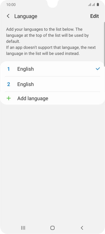 To subsequently select another language as the default language, press the required language.
