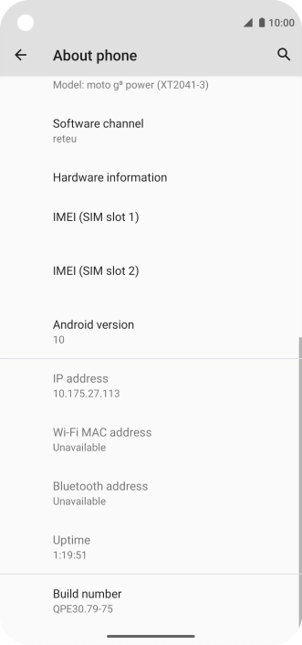 Your phone's software version is displayed below Android version.