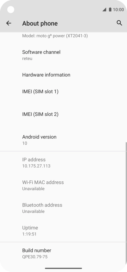 Your phone's software version is displayed below Android version.
